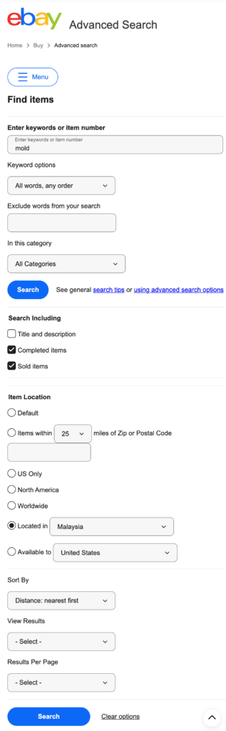 cara menjual eBay dengan guna advanced search 2
