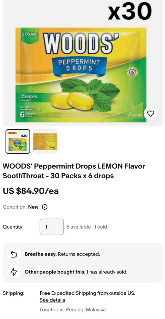 gula-gula woods papermint antara produk malaysia laku eBay